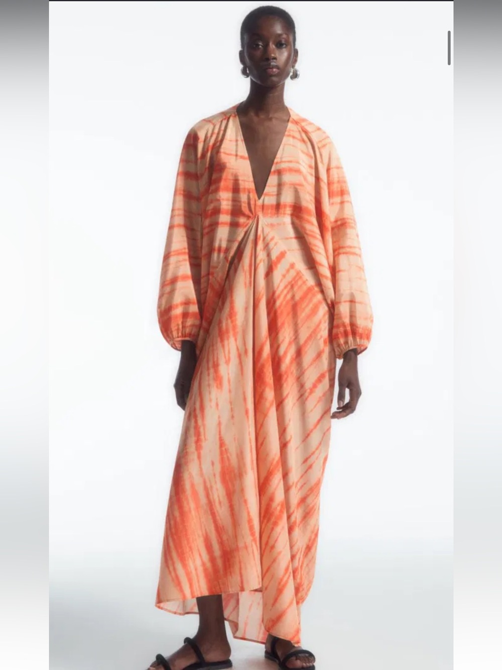Cos × Tabata Shibori - Oversized Silk Kaftan Dress Tie-Dye V-Neck Maxi Dress